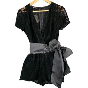 NEW Bebe Romper Sz 6 Black Velvet Lace Sheer Witchy Goth Dark Fairy Party Outfit